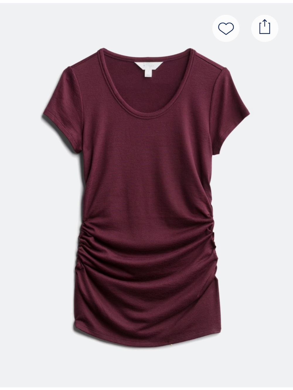 Market & Spruce Short Sleeve Scoop Neck Maternity Tee Side Ruching - Burgundy